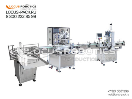 R-700 Semi-Automatic Filling and Capping Line with Gear Pump Dosing System and Integrated Buffering Conveyor
