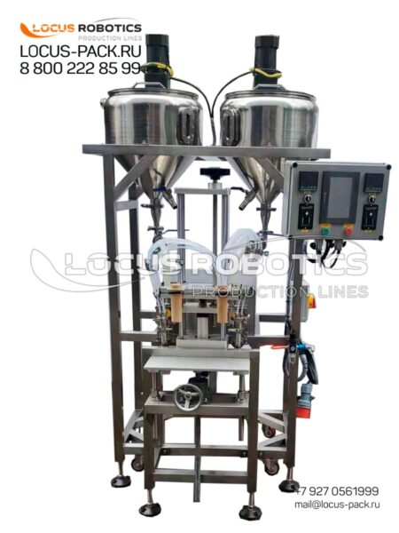 Bench-Top Twin-Nozzle Piston Dispenser with Two Heated Tanks and Agitators LPF-20 for Hot Filling
