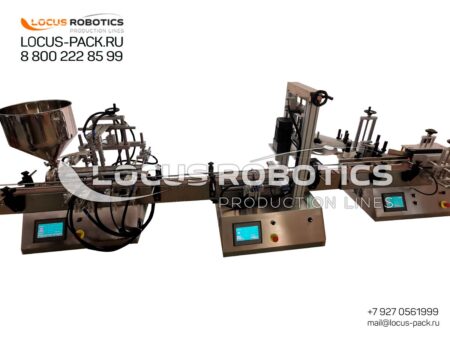 R-100 Automatic Benchtop Compact Filling, Capping, and Labeling Line with Twin-Piston Dispensers for Liquid, Viscous, and Paste-Type Products