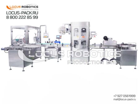 LR-200 Complete Monoblock Line for Filling E-Liquids with Integrated Labeling, Sleeve Labeling, and Heat-Shrink Tunnel Packaging