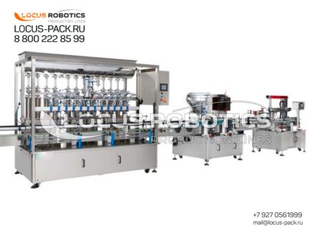 R-200 High-Throughput Automatic Filling, Capping and Labeling Line with 12 Precision Piston Nozzles for Alkaline, Automotive, and Industrial Chemical Products
