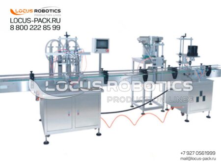 R-200 Automatic Piston Filling and Capping Line with Vertical Capping Head for Liquid, Viscous, and Paste-Type Products in Bottles and Canisters
